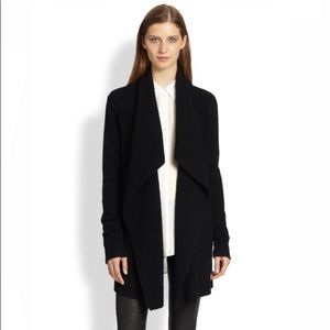 VINCE Black Yak Wool Draped Collar Open Cardigan